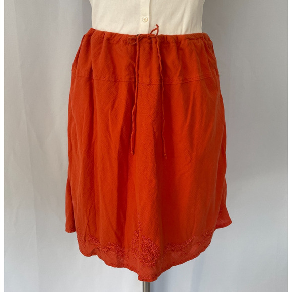 Boho Skirt Plus Size 2X Orange Solid Embroidered Pull On Lagenlook Y2K Fairy - Picture 1 of 13